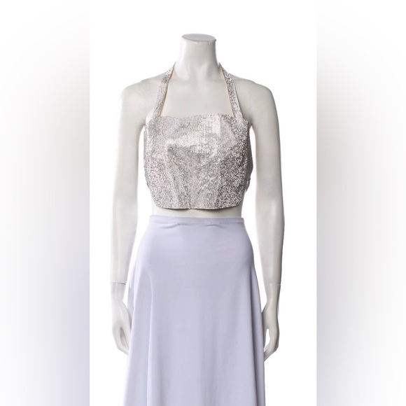 Nue Estelle Top Silver Sequin Halter Top Sz Large - Picture 8 of 10